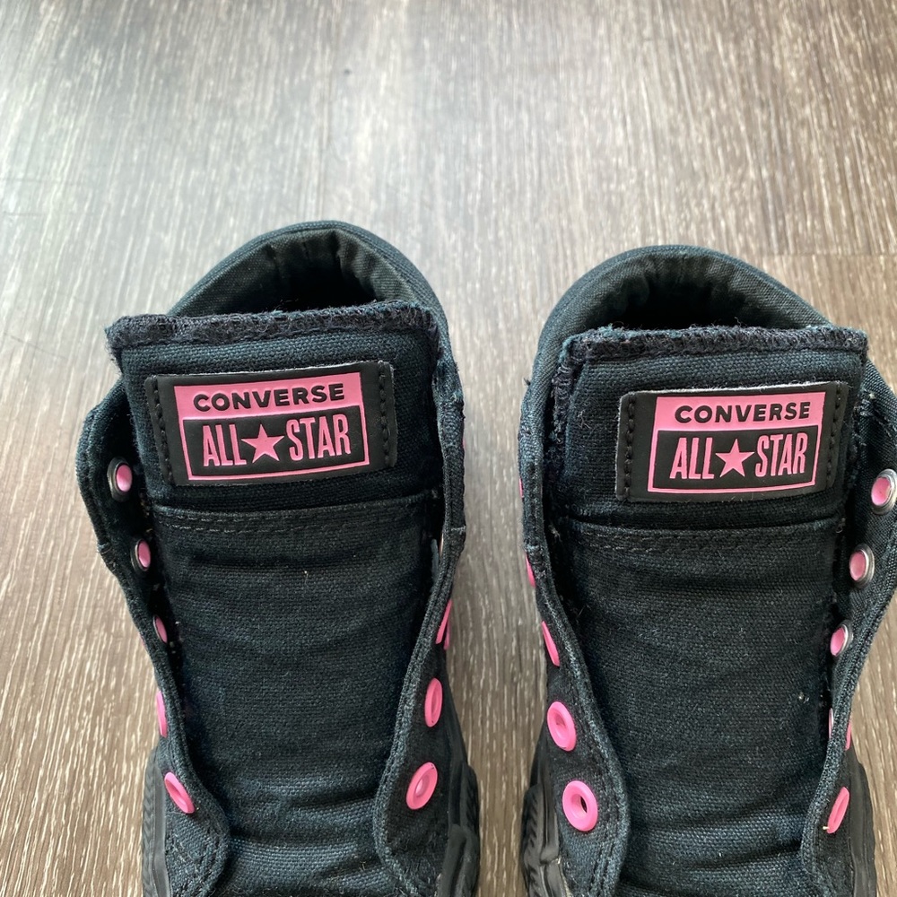 Converse High tops. All black w/pink details. 11 - Picture 9 of 13